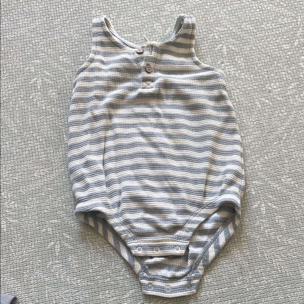 Quincy Mae Blue and White Striped Bodysuit